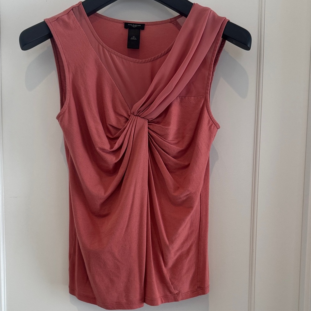 Ann Taylor Rose Draped Tank Top w/chiffon, ruched detail - XS